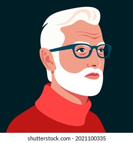 Portrait of an elderly man. Avatar of a stylish grandfather for social network. A successful businessman. Vector flat illustration