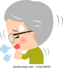 Portrait of a elderly man coughing
