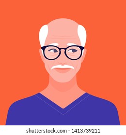 Portrait of an elderly man. Grandfather portrait. The face of an elderly man. Vector flat illustration