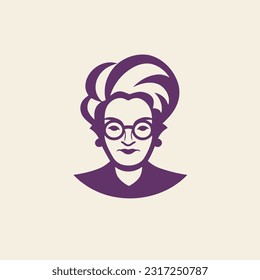 Portrait of an elderly woman with glasses. Vector illustration in a flat style. Logo Design Template