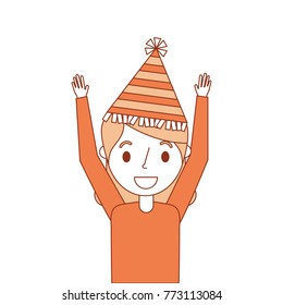 portrait elderly woman grandma with party hat and arms up