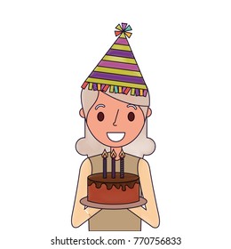 portrait elderly woman grandmother holding birthday cake