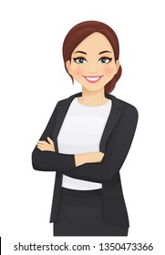 Portrait of elegant business woman with arms crossed isolated vector illustration