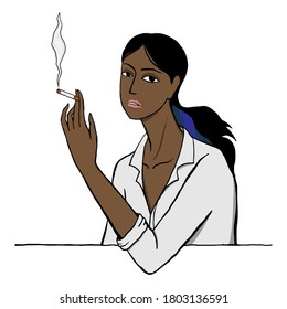 Portrait of elegant smoking woman.	
