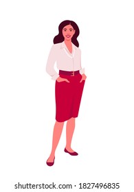 Retrato de una mujer elegante de fondo blanco. Profesiones populares. Ilustración plana del vector