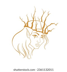 Portrait of an elf girl on a white background. Vector illustration.