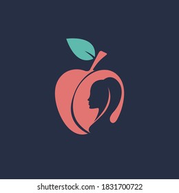 Portrait of Eve in an apple fruit.Vector symbol icon isolated on dark background.