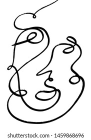 Portrait face in abstract style hand drawn. Black and white line art. Contemporary trendy composition. 