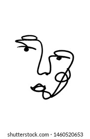 Portrait face in abstract style hand drawn. Black and white line art. Contemporary trendy composition. 