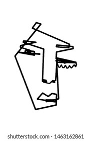 Portrait face in abstract style hand drawn. Black and white line art. Contemporary trendy composition. 