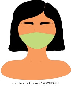 Portrait, face, bust of a girl of Chinese Asian appearance with dark hair wearing a protective medical mask during the coronavirus. Vector. A variety of races.