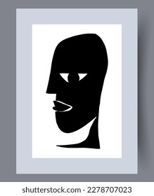 Portrait face creative human wall art print. Printable minimal abstract face poster. Wall artwork for interior design. Contemporary decorative background with human.