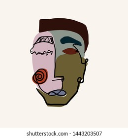 Portrait of a face in cubism style. Creative contemporary drawing. Nouveau doodle artwork