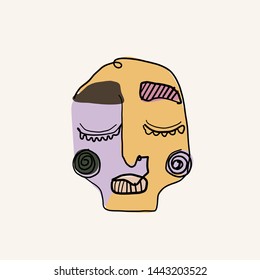 Portrait of a face in cubism style. Creative contemporary drawing. Nouveau doodle artwork