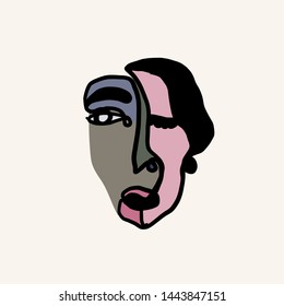 Portrait of a face in cubism style. Creative contemporary drawing. Nouveau doodle artwork