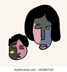 Portrait of a face in cubism style. Creative contemporary drawing. Nouveau doodle artwork