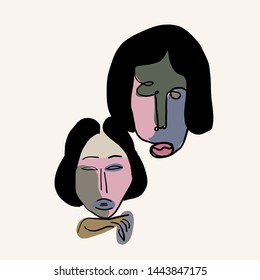 Portrait of a face in cubism style. Creative contemporary drawing. Nouveau doodle artwork