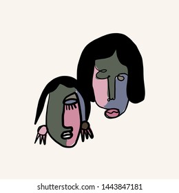 Portrait of a face in cubism style. Creative contemporary drawing. Nouveau doodle artwork