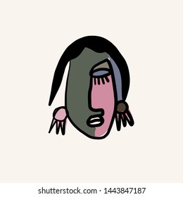 Portrait of a face in cubism style. Creative contemporary drawing. Nouveau doodle artwork