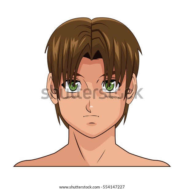 portrait face manga anime boy brown stockvektorgrafik