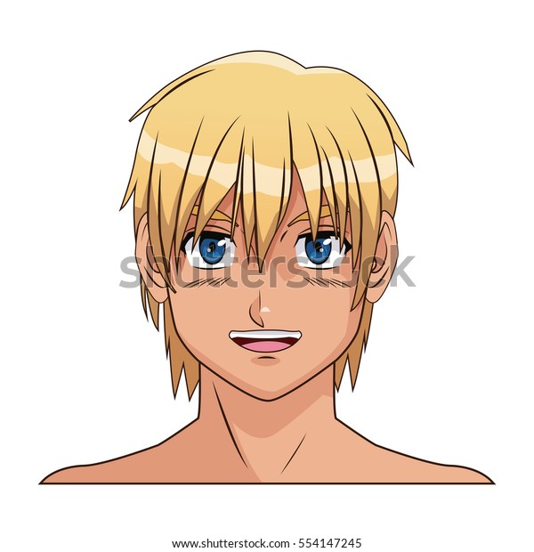 portrait face manga anime boy blond stockvektorgrafik