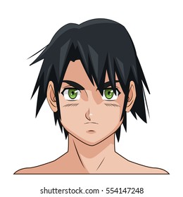 Portrait Face Manga Anime Male Black Hair Green Eyes