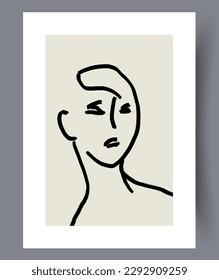 Retrato facial minimalista contorno estampado de arte en la pared. Fondo decorativo contemporáneo con contorno. Paredes de arte para el diseño interior. Afiche de carátula abstracta mínimo imprimible.