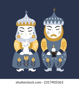 Portrait face people father mother moon fairytale ethnic history tatar ornament muslim arabic night illustration grey beige white muslim ornament logo drawing decor boy girl woman man national
