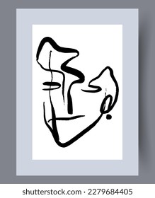 Portrait Gesicht traurigen menschlichen Wandkunst Druck. Zeitgenössischer dekorativer Hintergrund mit menschlichem Hintergrund. Printable minimale abstrakte Gesichtskarte. Wandbilder für Innenarchitektur.