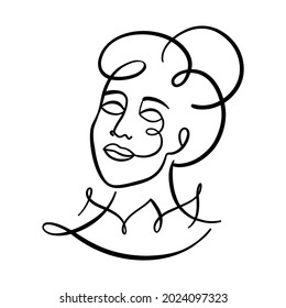 Portrait of face young girl with hair. Isolated vector illustration on white background.