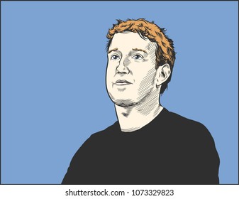 Portrait of the Facebook CEO Mark Zuckerberg. Vector Moscow, April 20, 2018.