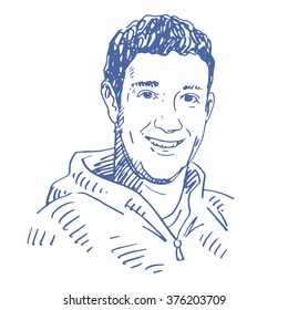 Portrait Of The Facebook CEO Mark Zuckerberg. Vector Freehand Pencil Sketch. Moscow, October 01, 2012.