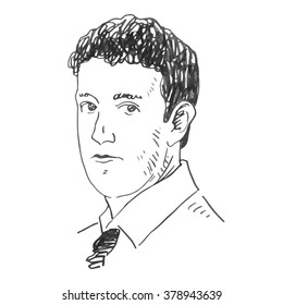 Portrait of the Facebook CEO Mark Zuckerberg. Vector freehand pencil sketch. Moscow, October 02, 2012.