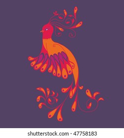 portrait of fairy fire bird on a purple background