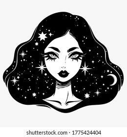 Portrait Fairy Girl Space Hair Stock Vector (Royalty Free) 1775424404 ...