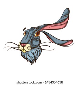 Portrait of a fairy hare on a white background in cartoon style.