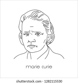 Portrait of famous chemist. 
Marie Curie. Black lines on white background