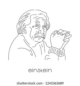 Portrait of famous physicist. Albert Einstein. Black lines on white background.