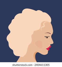 Portrait of a fashion woman. The head in profile of a European brunette woman. Face of girl. Flat design for for landing page, banner, social Media Avatar. Color vector illustration.