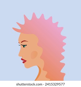 Portrait of a fashion woman. The head in profile of a European brunette woman. Face of girl. Flat design for for landing page, banner, social Media Avatar. Color vector illustration.