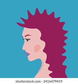 Portrait of a fashion woman. The head in profile of a European brunette woman. Face of girl. Flat design for for landing page, banner, social Media Avatar. Color vector illustration.