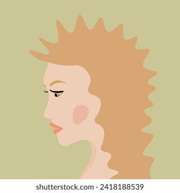 Portrait of a fashion woman. The head in profile of a European brunette woman. Face of girl. Flat design for for landing page, banner, social Media Avatar. Color vector illustration.