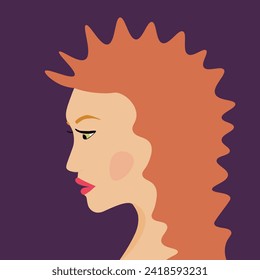 Portrait of a fashion woman. The head in profile of a European brunette woman. Face of girl. Flat design for for landing page, banner, social Media Avatar. Color vector illustration.