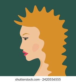 Portrait of a fashion woman. The head in profile of a European brunette woman. Face of girl. Flat design for for landing page, banner, social Media Avatar. Color vector illustration.