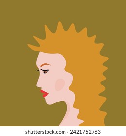 Portrait of a fashion woman. The head in profile of a European brunette woman. Face of girl. Flat design for for landing page, banner, social Media Avatar. Color vector illustration.