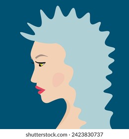 Portrait of a fashion woman. The head in profile of a European brunette woman. Face of girl. Flat design for for landing page, banner, social Media Avatar. Color vector illustration.