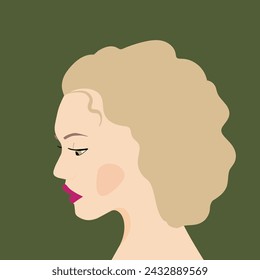 Portrait of a fashion woman. The head in profile of a European brunette woman. Face of girl. Flat design for for landing page, banner, social Media Avatar. Color vector illustration.