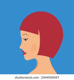 Portrait of a fashion woman. The head in profile of a European brunette woman. Face of girl. Flat design for for landing page, banner, social Media Avatar. Color vector illustration.