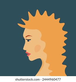 Portrait of a fashion woman. The head in profile of a European brunette woman. Face of girl. Flat design for for landing page, banner, social Media Avatar. Color vector illustration.