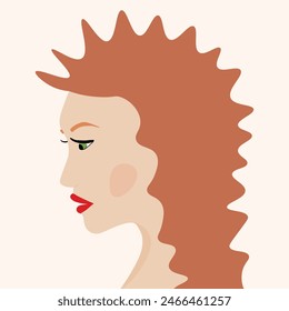 Portrait of a fashion woman. The head in profile of a European brunette woman. Face of girl. Flat design for for landing page, banner, social Media Avatar. Color vector illustration.